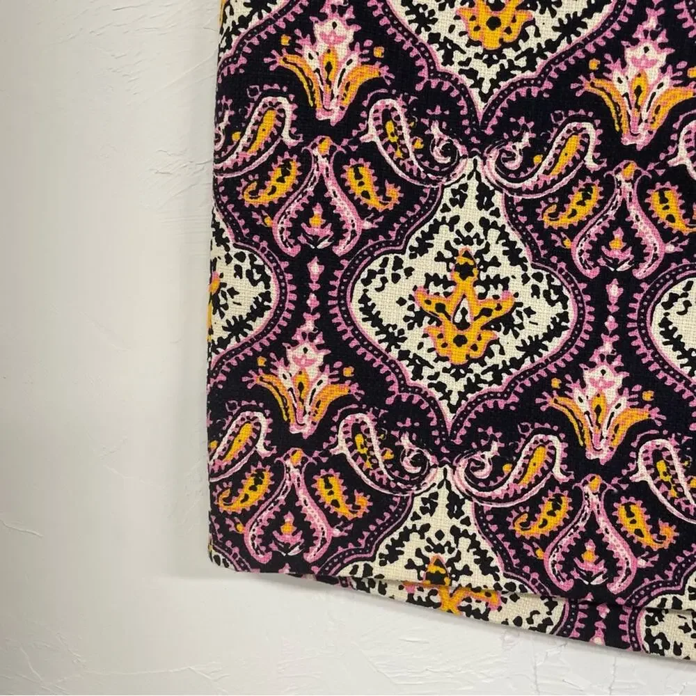 J Crew The Pencil Skirt Pink Yellow Black Paisley Print Mini Womens 6 Straight